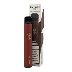 The Elf Bar 600 cola flavoured, is a disposable vape device filled with nicotine salt-based e-liquid.