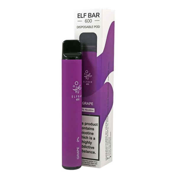 The Elf Bar 600 Grape flavour, is a disposable vape device filled with nicotine salt-based e-liquid.