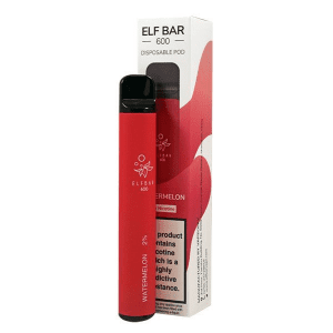 The Elf Bar 600 Watermelon flavour, is a disposable vape device filled with nicotine salt-based e-liquid.