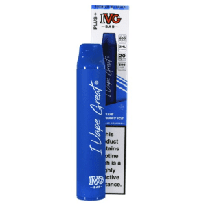 The IVG Bar 800 Blue Raspberry Ice flavour is a disposable vape device filled with nicotine salt-based e-liquid